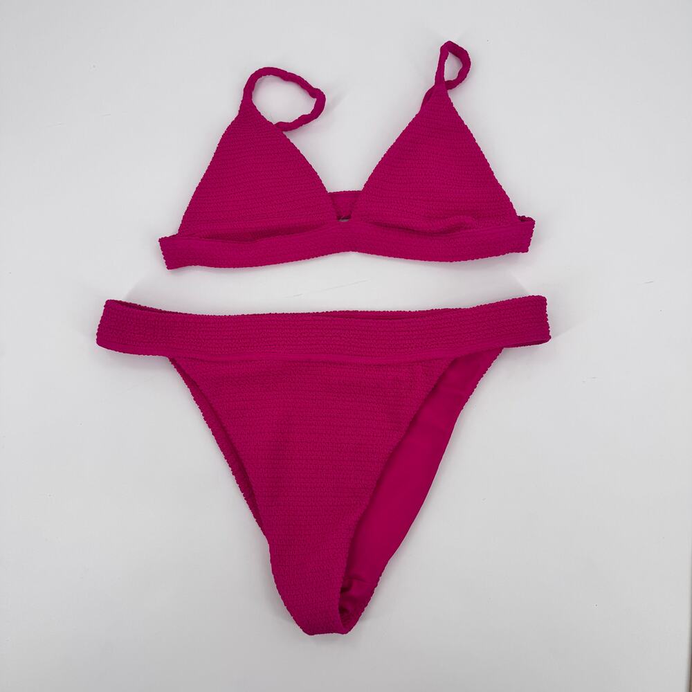 PacSun Swim Pink Textured Bikini Set Women's M Triangle High Cut 2 Piece